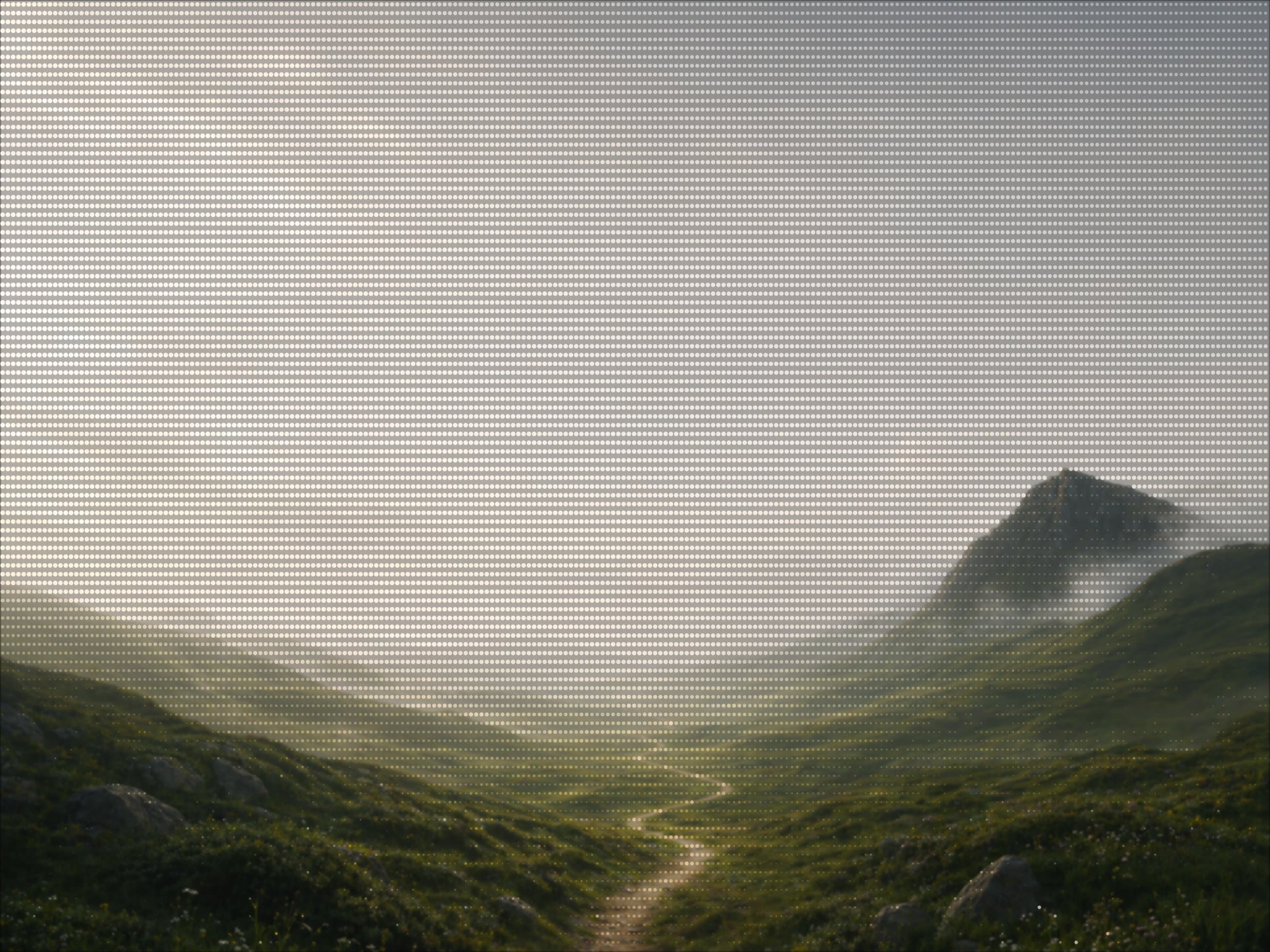 A footpath winding through a misty green valley